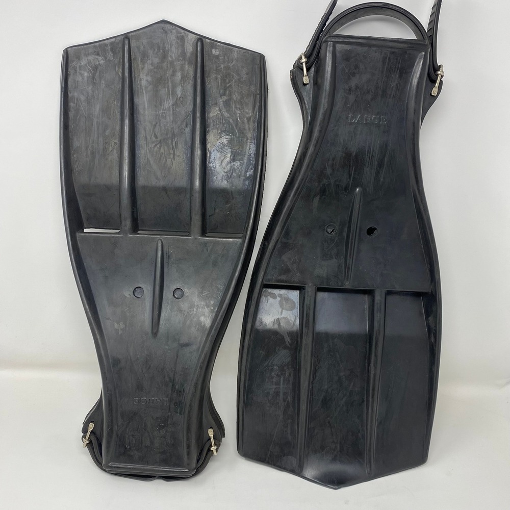Vtg Seatec Large Scuba Diving Fins Black Rubber Open Heel Adjustable Straps
